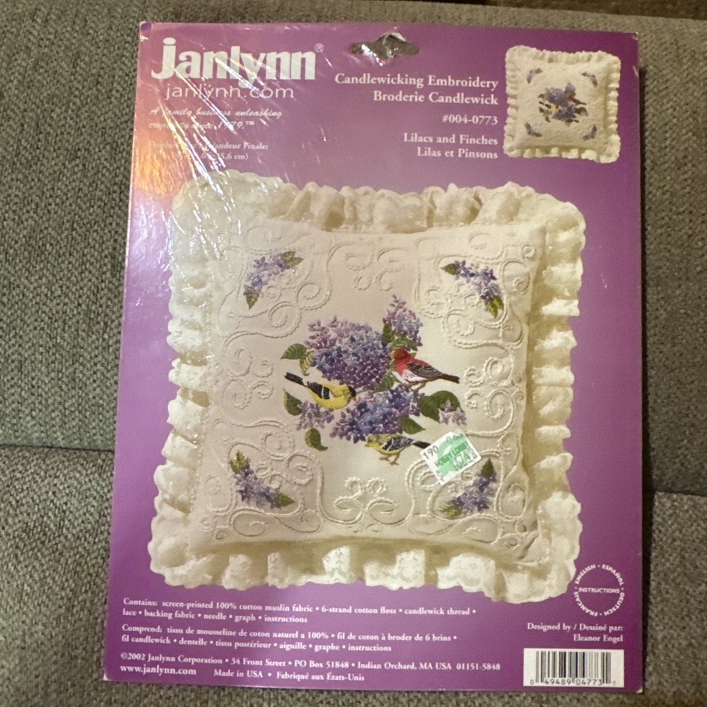 Lilacs‎ And Finches Janlynn Candlewicking Embroidery Kit #004-0773 Pillow Cover